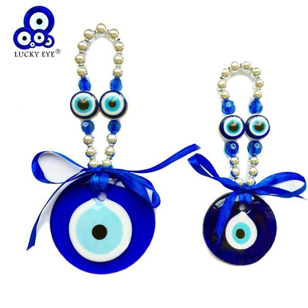 

keychains lucky eye glass blue turkish evil pendant wall hanging decor silver color beads decoration for home living room car le621