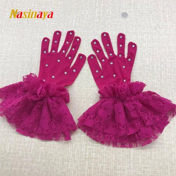 

dance ribbon nasinaya figure skating wrist gloves for kids mittens mesh fabric competition protect hands shiny rhinestone lace1
