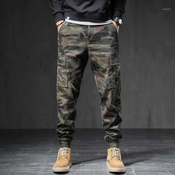 

newly camouflage fashion men jeans loose fit big pocket casual cargo pants streetwear hip hop joggers wide leg trousers1, Blue