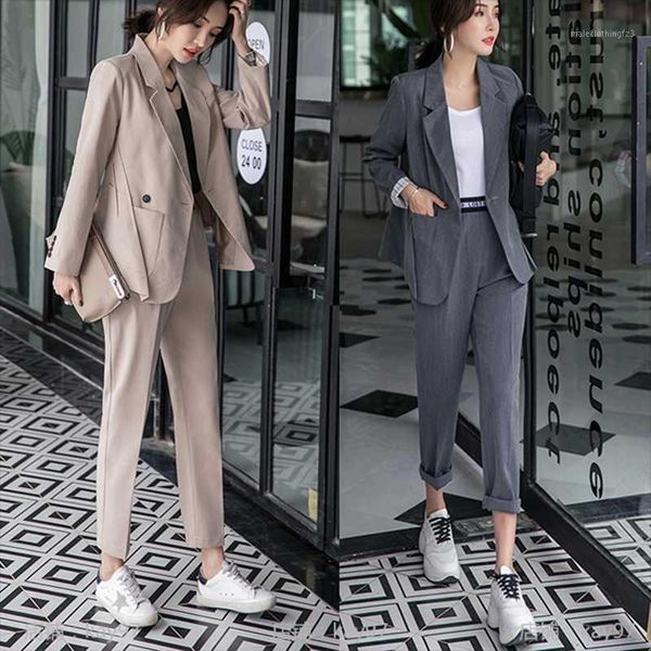 

women's suits & blazers fashion 2 pieces set double breasted blazer long pant suit women casual jacket workwear sets femme suit, White;black