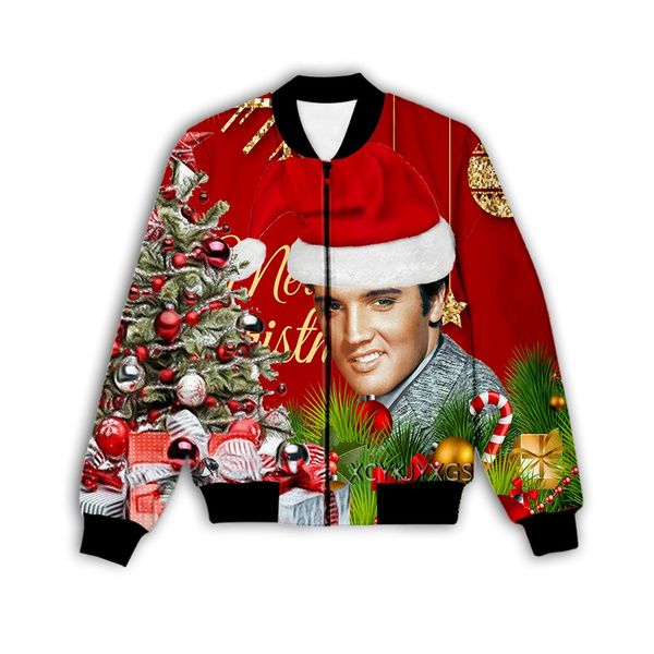 

christmas elvis presley 3d sublimation print men women zipper up jacket coat outerwear plus size k05, Black