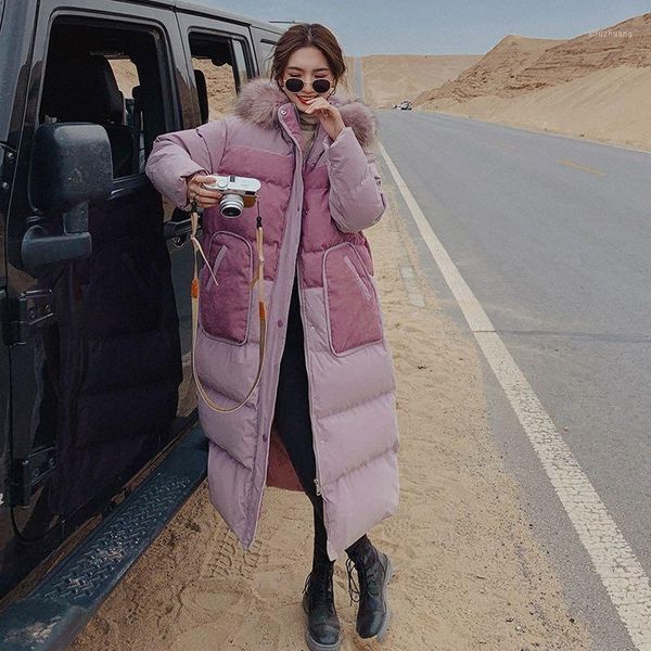 

thick patchwork jacket casual corduroy fur collar loose zipper jacket hooded oversized chaquetas para mujer winter coat de50mf1, Black