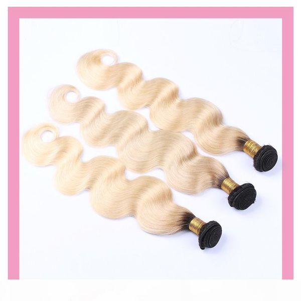 

brazilian 100% human hair 3 bundles body wave 1b 613 double wefts hair extensions three pieces one set 1b 613 ombre hair, Black