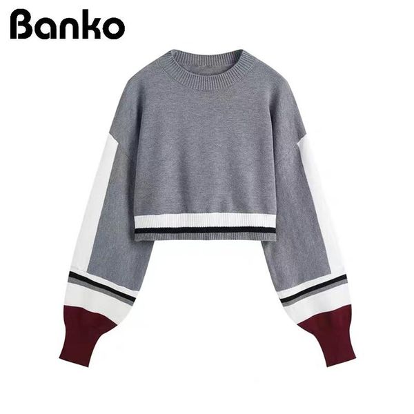 

korean style short sweaters women 2020 autumn winter vintage patchwork loose pullover female long sleeve casual jumpers sweaters, White;black