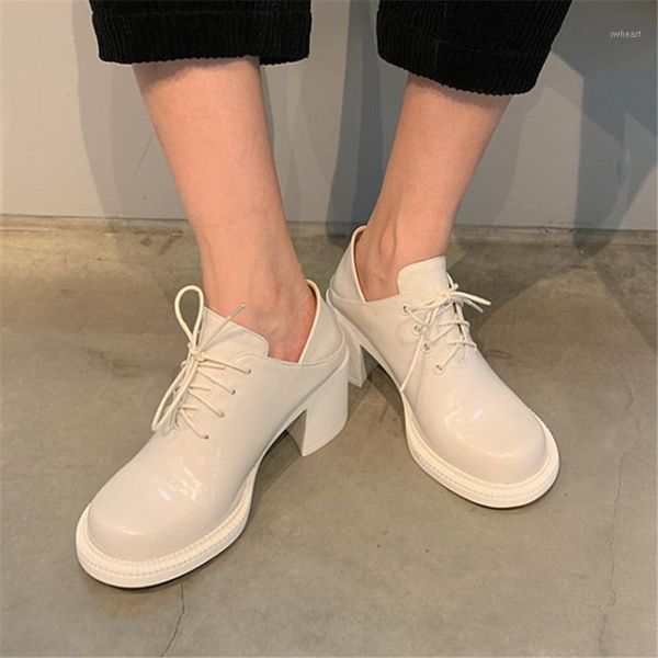 

dress shoes pxelena 2021 autumn est fashion women pumps chunky block high heels oxfords big round toe mules office lady daily lady1, Black
