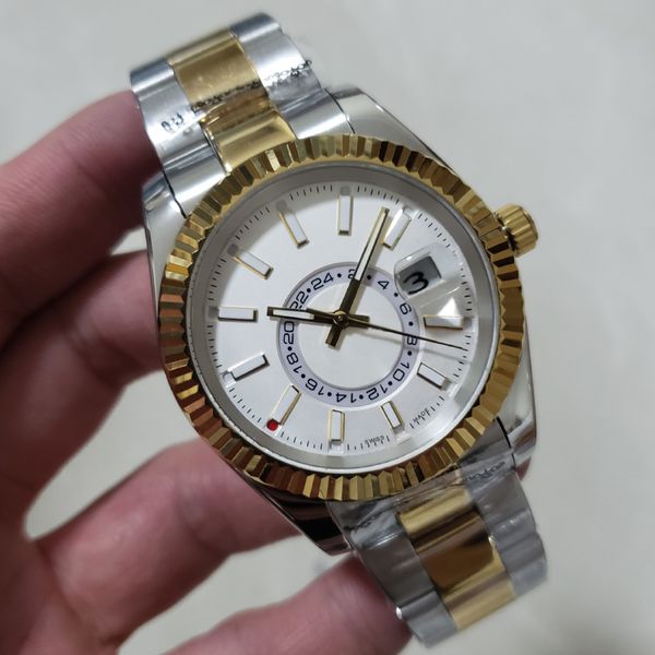 

42mm mens mechanical automatic de--we-ll watch calendar watches stainless steel sky men business wristwatch 13812, Slivery;brown