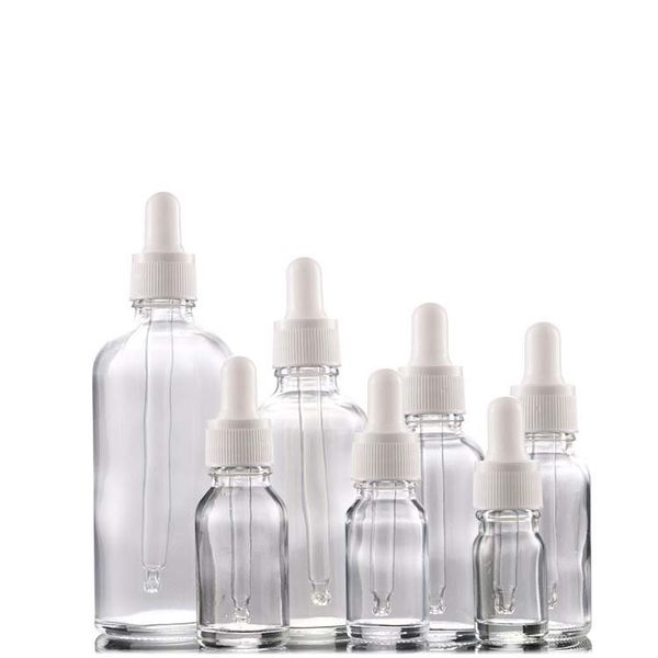 5 – 100 ml Klarglasflaschen mit Glas-Augentropfpipette für ätherische Öle im Chemielabor