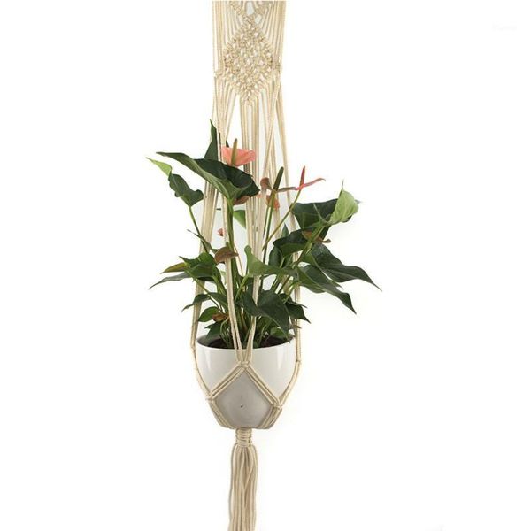 

green hanging basket gardening creative flowerpot net bag plant hanger cotton rope hand-woven sling rope1