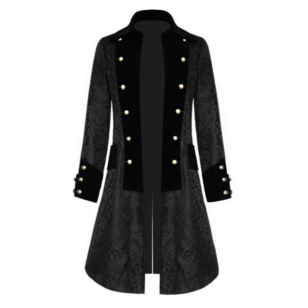 

vogue men's coat fashion steampunk vintage tailcoat jacket gothic victorian frock coat men's uniform button costume nice1, Tan;black