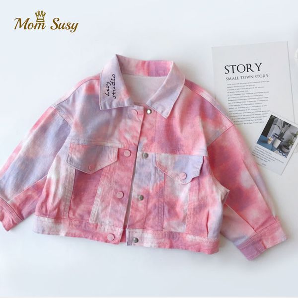 

boys girls denim jacket embroidery tie dye toddler kid jean coat button baby outwear spring autumn chaqueta clothes 1-10y c1012, Blue;gray