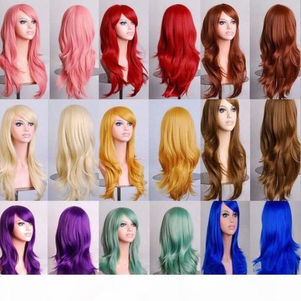 

70cm loose wave synthetic wigs for black women cosplay wig blonde blue red pink grey purple hair for human party