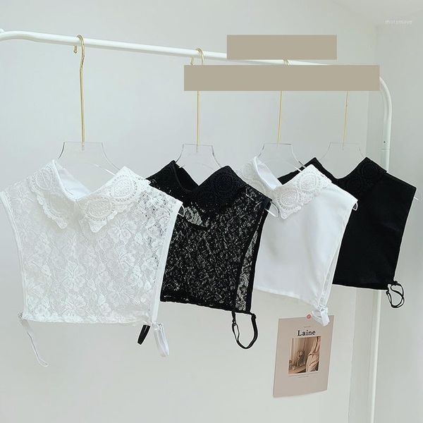 

bow ties linbaiway women lace floral fake collar shirt detachable lapel white false blouse sweater half-shirt vest nep kraagie1, Black;gray