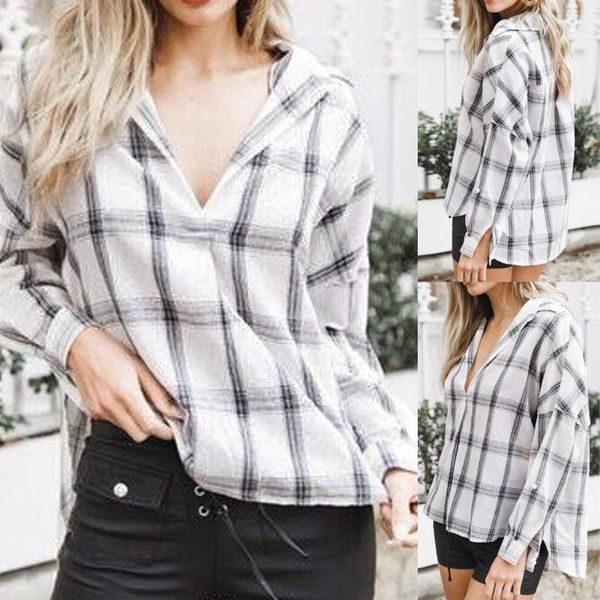 

fashion womens blouse shirts v-neck plaid printing long sleeves shirt fashion blusas mujer de moda 2020 verano en oferta 9.171, White