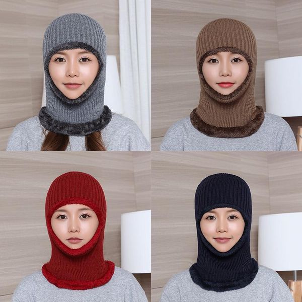 

autumn winter men's and women's casual knitted hat sleeve cap add velvet to keep warm cycling masked comfortable stretch hats, Silver