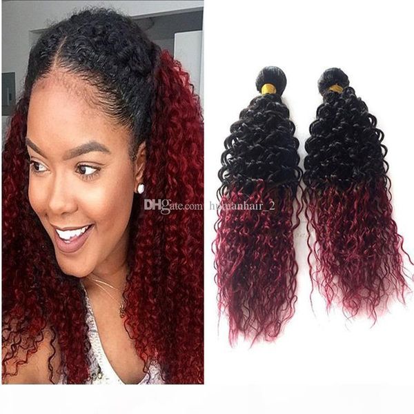 

deep curly ombre 99j hair two tone 1b 99j burgundy deep wave 3 bundles burgundy ombre brazilian virgin hair 3pcs lot, Black;brown