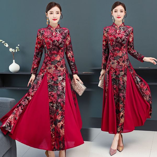 

autumn 2019 new noble temperament mother formal long printed banquet autumn 2019 new noble temperament mother wedding dressformal dress long, Black;gray