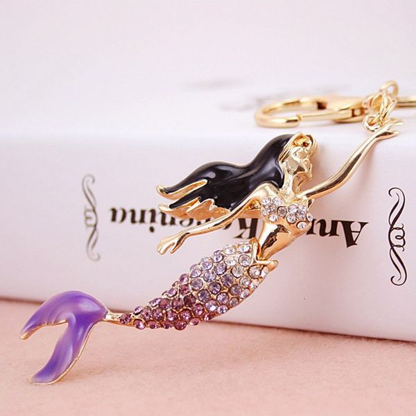 

new arrival crystal rhinestone mermaid wedding key chain fashion key ring car keychain metal keyring women creative jewelry wholesale, Slivery;golden