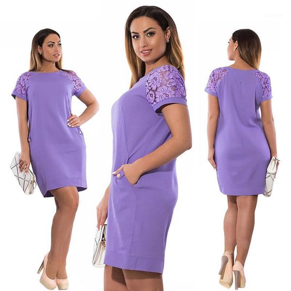 

vestidos verano 2018 casual summer dress lace sleeve elegant party dress plus size women straight simple 5xl 6xl1, Black;gray