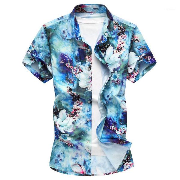 

2021 summer men's flower shirt new fashion print short sleeve shirt mens clothing trend casual mens floral social shirts -7xl1, White;black