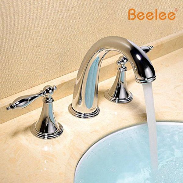 

bathroom sink faucets bl3005 deck mounted three holes double handles widespread faucet, tub faucet metal lever handles1