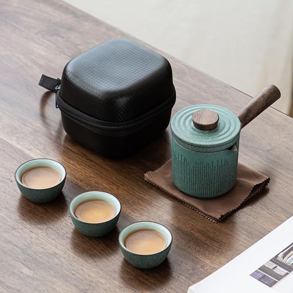 

luwu green ceramic kyusu teapots with 3 cups a tea sets portable travel tea set drinkware bbyzzc lipper