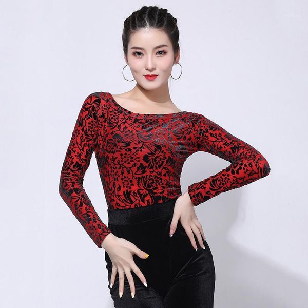 

elegant latin dance women's dancing clothes new ballroom dance long sleeve clothing professional costume1, Black;red