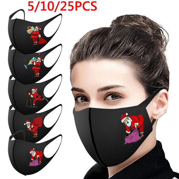 

new mask washable christmas 5/10/25pcs santa claus red cap 3d printed face shield breathable protective mascarillas cover