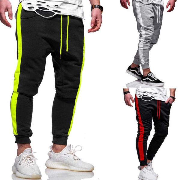 

new foreign trade men's color matching casual pants fluorescent green corset joggers trousers men gym clothing, Black