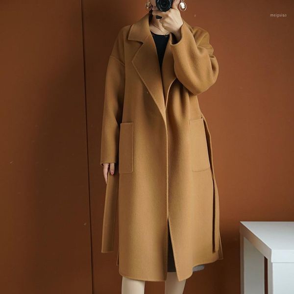 

winter wool coat women reversible cashmere coat woolen female wavy classic1, Black