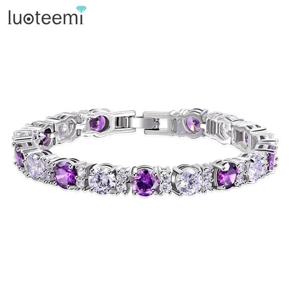 

luoteemi wholesale white gold-color wedding jewelry charm 1 round cut cubic zirconia stone bracelet for woman bangles, Black
