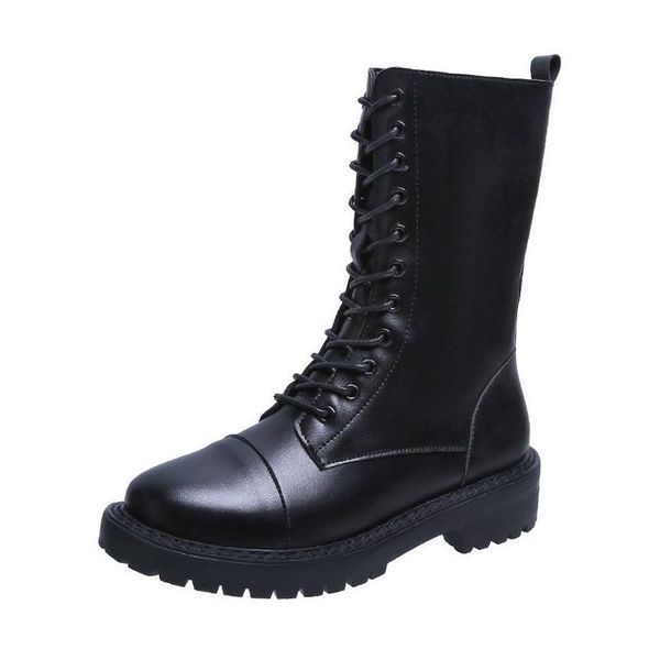 

boots 2021 all-match autumn and winter fashion mid-tube lace trendy women's, Black