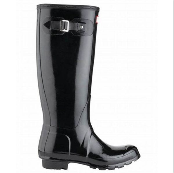 

women glossy rain boots waterproof boots knee high rain boot tall 38cm 04, Black