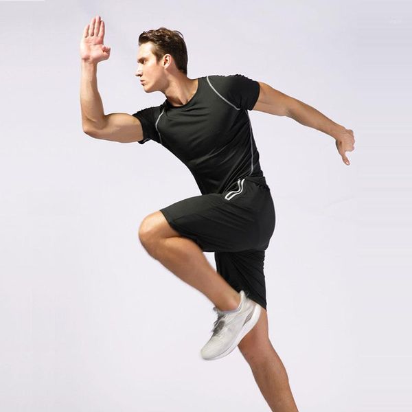 

summer men compression sets tshirt and shorts fitness suit quick dry elastic bodybuilding crossfit underwear brand clothing1, Gray