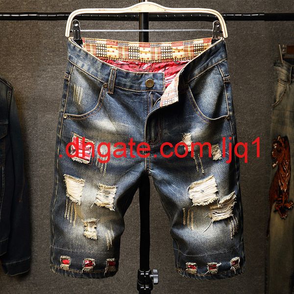 

new summer thin men's jeans shorts with holes, Blue