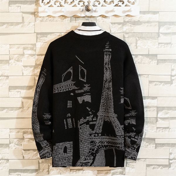 

2021 new sweaters men's paris print pullover long sleeves autumn winter knitted o-neck the eiffel tower phmq, White;black