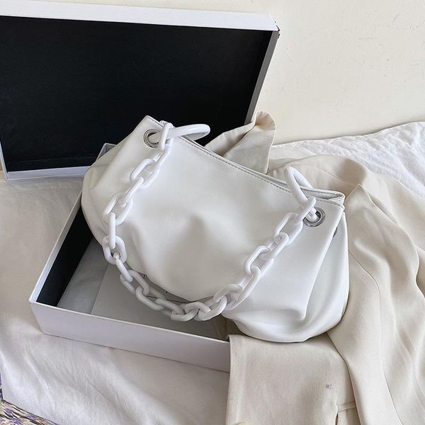 

totes acrylic chain design small pu leather bags for women 2021 simple solid color shoulder handbags travel armpit bag hand