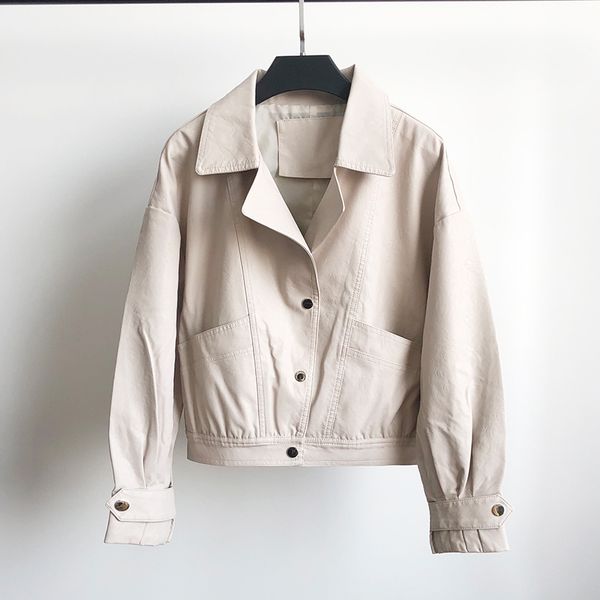 

2021 new autumn of the soft loose basic female jackets turndown collar plutonium jacket women's leather 6ayf, Black