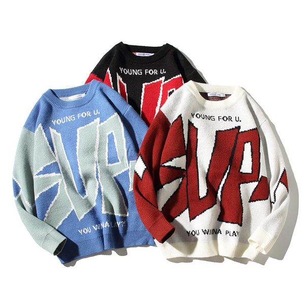 

2020 autumn and winter round neck casual men's sweater large size letter printing sweater, White;black