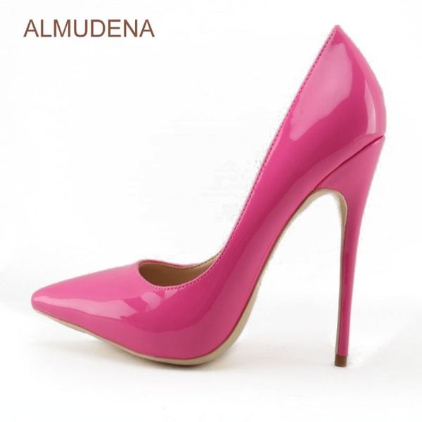 

almudena women gorgeous rose red patent leather high heel shoes designer pointed toe pumps thin heel party shoes dropship, Black