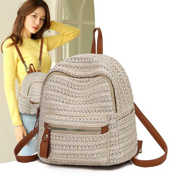 

women's straw bag fashion woven mini shoulder bag female backpack mini woven women backpack fashion schoolbag#g20