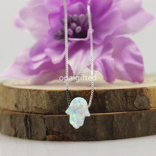 

moq=1 pc 8*10mm opal hamsa necklace with 925 silver chain fancy opal hamsa hand pendant 12 colors to optional ing