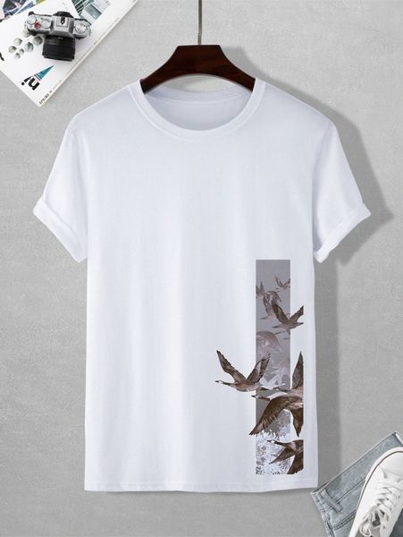 

men bird print tee t6ue#, White;black
