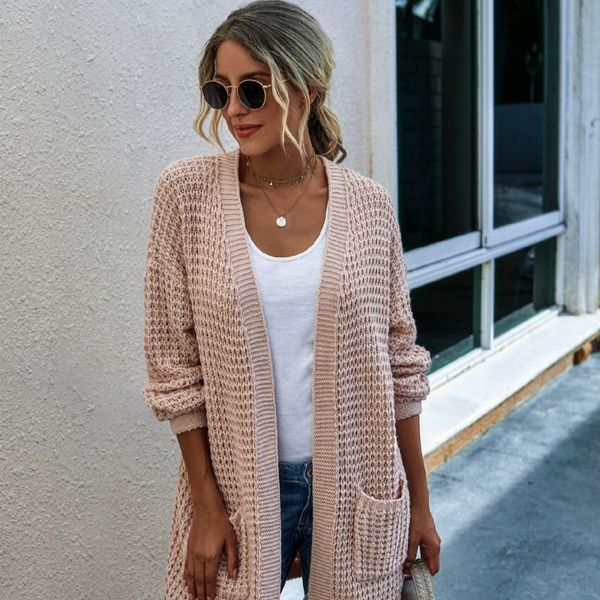 

autumn new knitted sweater long cardigan contrast color loose sweater coat women's long sweater 201202, White;black
