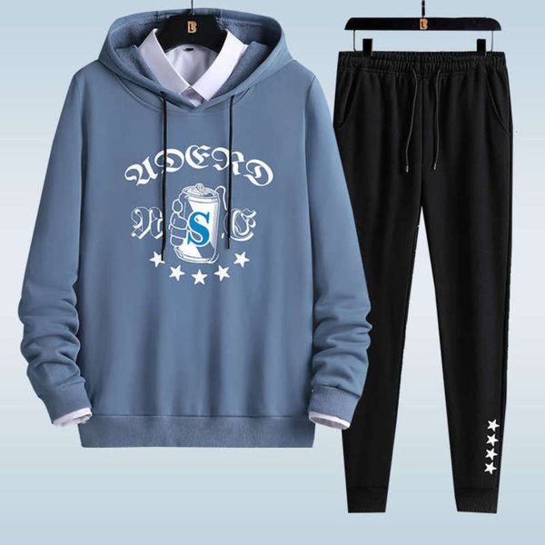 

size fat men's hooded sweater man plus long sleeve autumn sports pants set utm8, Gray
