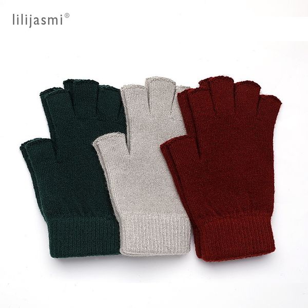 

sale wool mitt exposed fingertip women' winter autumn work knitted for women fingerless gloves drive mittens, Blue;gray
