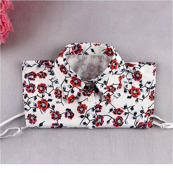 

women summer detachable false collar vintage rose flower printed button down lapel decorative half blouse qylsbx, Blue;red