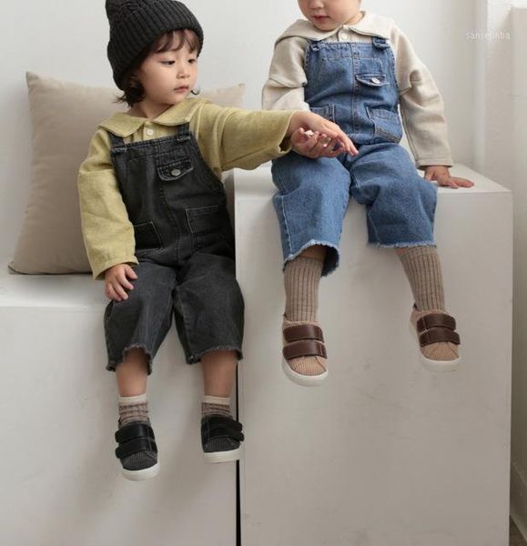 

2020 spring children's wear fashion raw edge wide-leg casual suspenders1, Blue