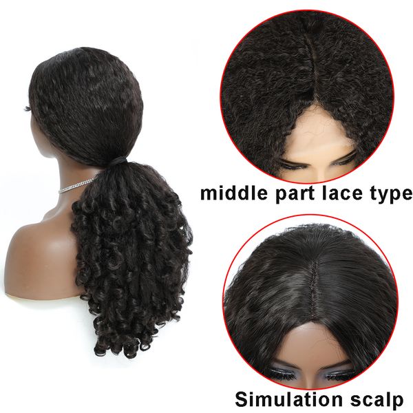 

costume accessories synthetic wigs middle part lace wig 20 inch long bouncy spring curly yaki straight hair for afro women fluffy hairstyle, Silver