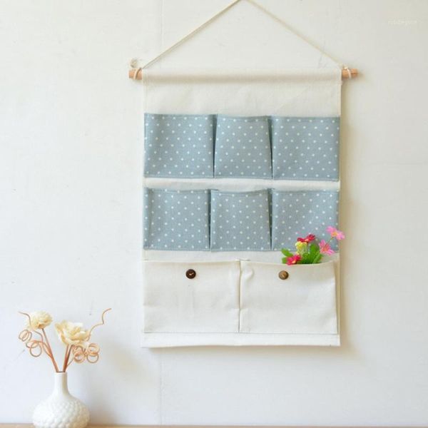 

storage boxes & bins fresh small dot cotton and linen hanging bag multi-layer multi-functional behind the bedroom door wall storage1