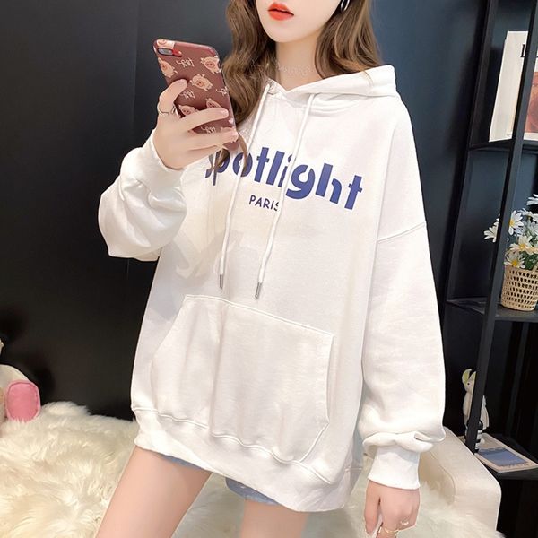 

lhzyu свитера с капюшоном корейского стиля рыхлого 2020 весна осень иных ленивого стилем тонкого белого писем и бренд моды пальто женщинами, Black